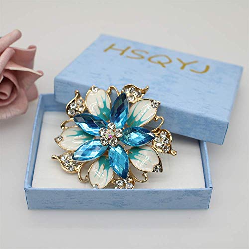 Crystal Pearl Flower Brooches Pins Fashion Beautiful Created Rhinestone Floral Brooch Good Idea for Party Dance Wedding Banquet for Elegant Women Girl - color: Blue Crystal Brooch