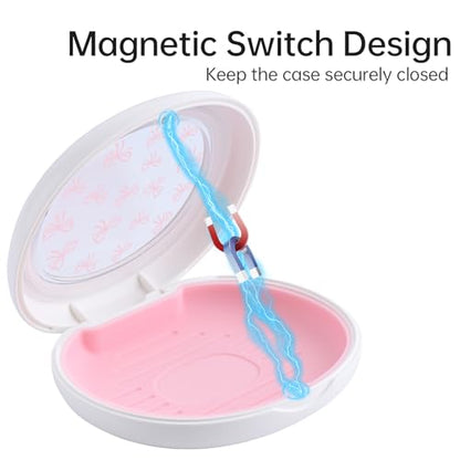 Cute Retainer Case with Silicone Pad, Portable Slim Aligner Case Orthodontic Retainer Box, Denture Storage Container Travel Mouth Guard (Bowknot/Pink) - color: Bowknot/Pink