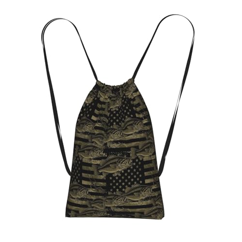 Lightweight Drawstring Backpack Storage Bag Bass Fishing Hunting Camo Camouflage American Flag, Foldable Large Capacity, Portable for Travel Gym Laundry Beach - color: Color (49)