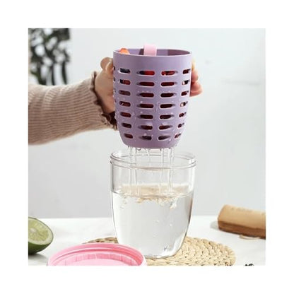 Portable Salad Cup with Fork and Spoon - Double Layer Fresh Keeping Box for Office and Picnic Use(Blue) - color: Blue