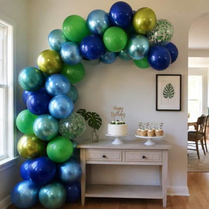 Blue and Green Balloons, Dark Green Metallic Balloons and Royal Blue Balloon, Metallic Blue Green Confetti Balloon for Boy Birthday Baby Shower Jungle Safari Theme Wedding Party Supplies - color: Blue Green Confetti