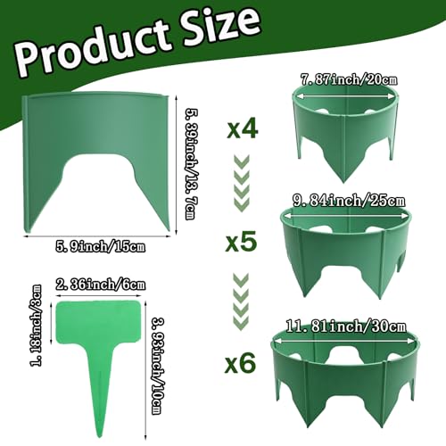 36 Pcs Planting Grow Rings Adjustable Plant Support Rings ，Interlocking Garden Plant Ring,Included 30pcs Plant Labels,Spliceable Green Garden Rings for Plant Support and Soil Moisture Retention