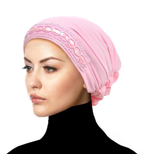 Luxor Fashion Lycra Snood Caps Women Chemo Beanie Hat - color: Pink