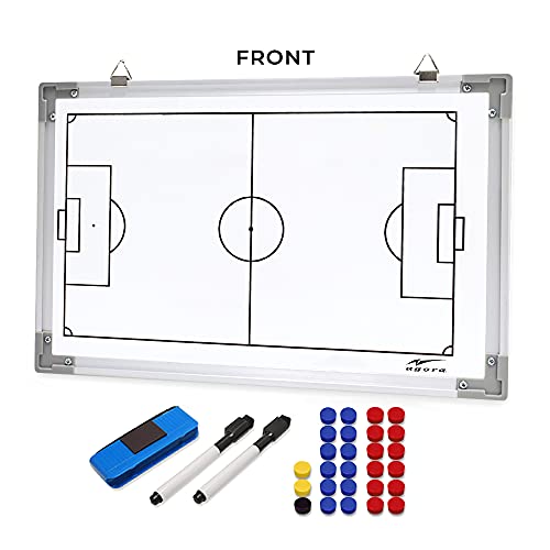 AGORA 18"x12" Two Sided, Dry-Erase Magnetic Soccer Coach Whiteboard - Includes 27 Magnets, 2 Dry Erase Markers, and 1 Large Eraser