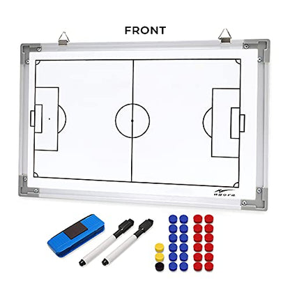 AGORA 18"x12" Two Sided, Dry-Erase Magnetic Soccer Coach Whiteboard - Includes 27 Magnets, 2 Dry Erase Markers, and 1 Large Eraser
