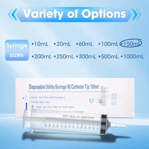150ml Large Syringe for Thick Liquids, Individually Wrapped | Plastic Syringe Without Needle for Scientific Labs, Industrial Fluid Transfer & Lubricant Dispensing - style: 150cc