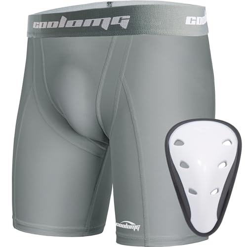 COOLOMG Mens Compression Shorts with Cup Athletic Baseball Underwear for Football MMA Lacrosse Field Hockey - color: Gray, size: Small