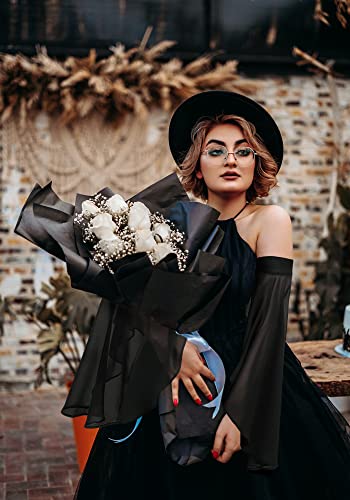 KUOIN Women's Long Flowy Bell Sleeves, Detachable Goth Arm Mesh Gloves for Wedding Party Renaissance Costume Accessories - color: Black Lace Up