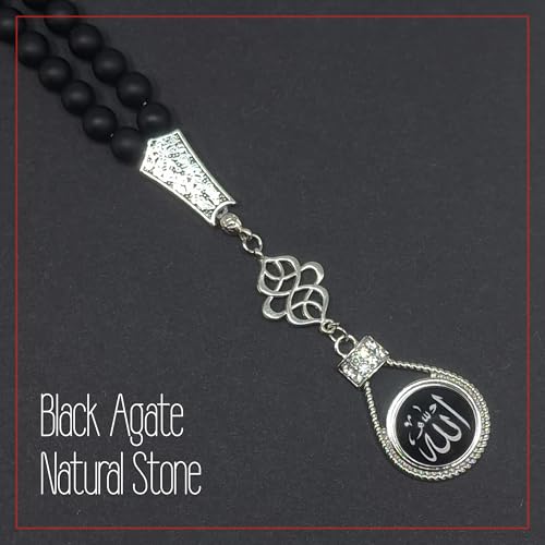 Special Prayer Beads Series -99 beads- Tesbih Tasbih Tasbeeh Misbaha Masbaha Subha Sebha Sibha (Black Agate Stone Beads -8 mm-) - color: Black Agate Stone Beads -8 mm-