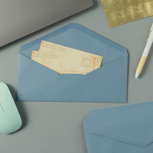 50 Count Dusty Blue #10 Business Envelope with Stickers, 4.13x9.49 Inches | For Office, Business, Letter Mailing - color: Dusty Blue