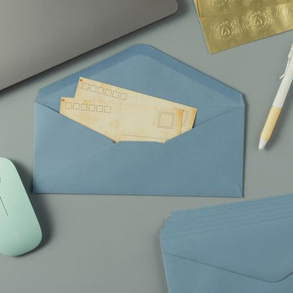 50 Count Dusty Blue #10 Business Envelope with Stickers, 4.13x9.49 Inches | For Office, Business, Letter Mailing - color: Dusty Blue