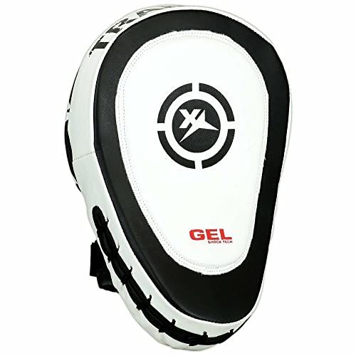 Punching Mitts MMA Muay Thai Boxing Pads, Gel Tech Leather Curved Focus Mitts, Training Hand Pads Sparring Martial Arts Karate Dojo Target Strike Shield - color: Black/White