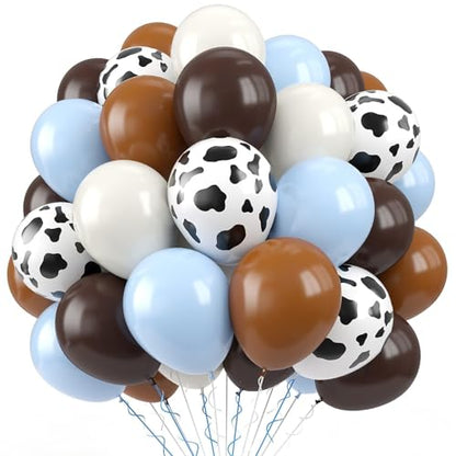 Paready Blue Brown Balloons, 60 Pcs Cow Print for Cowboy Birthday Party - color: Blue Cow
