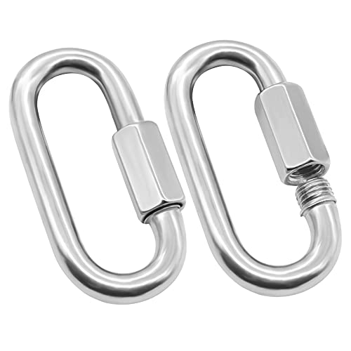 Anvin 2 Pack Quick Link M8 5/16 Inch Heavy Duty Carabiner D Shape Chain Links 1500LB Capacity Repair Utility Links Safety Chain Connector for Camping Outdoor Equipment Locking Hammocks Harness Leash - style: Oval, 3 Inch, 2 Pack