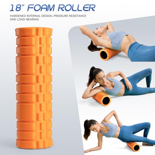 Krightlink 5-in-1 Foam Roller Set, Massage Roller Stick, Massage Ball, Resistance Band for Deep Muscle Massage, Trigger Point Release, Pilates, Yoga (Orange-18(2 in 1)) - color: Orange-18"(2 in 1)