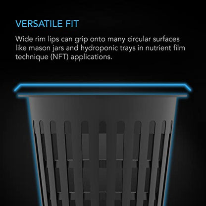 AC Infinity Net Cups 10cm Heavy Duty Garden Slotted Net Pots with Wide Lip | Wide Lip Rims, 25-Pack Black Bucket Basket for Indoor Outdoor Growing, Orchids, Aquaponics, Hydroponics - size: 4"
