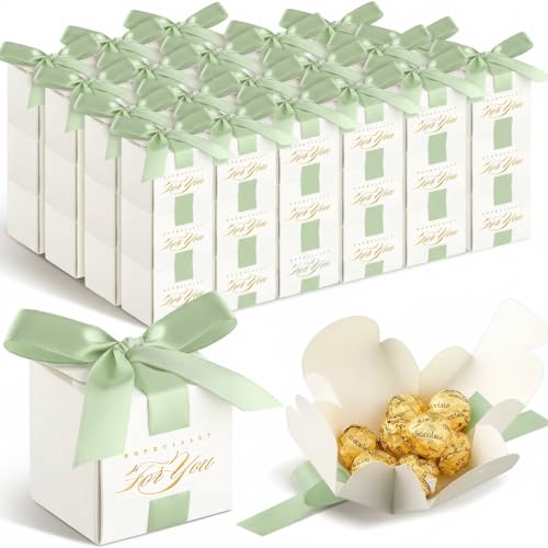 Zhanmai 60 Pcs Wedding Favor Boxes 2.5 x 2.5 x 2.5 Inch Mini Small Gift Boxes Candy with Ribbon Wedding Souvenirs for Guests Thank for You Gift Bridal Shower Party Favor(Green) - color: Green