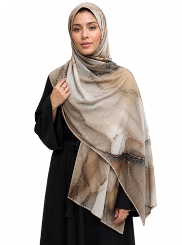 Printed Jersey Cotton Scarf for Women, Stretch Soft Hijab, Lightweight Breathable Head Wrap for All Seasons - color: Mctlp2538-h Pattern