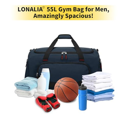 55L Large Sports Duffle Bag for Men, 22 inch, Navy Blue | Heavy Duty, Gym Duffel Bag, Multi Pockets, Spacious - color: Navy Blue