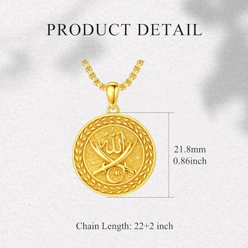 PELOVNY Allah Necklace for Men Women 925 Sterling Silver Islam Allah Pendant Chain Islamic Muslim Religious Jewelry Gifts - color: Allah-04-Golden