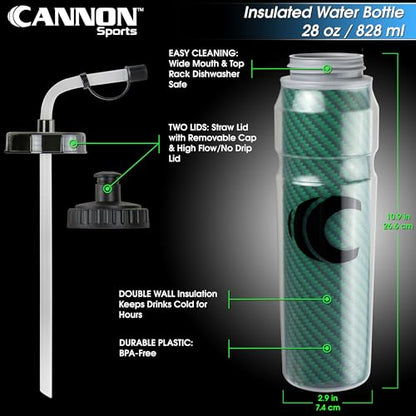 Cannon Sports 28oz Insulated Squeeze Water Bottle with Straw, Leak Proof Lids, 2 lids (Straw and Squeeze), Double Wall Insulation, Wide Mouth, BPA-Free (Green) - color: Green