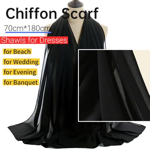 Harewom Chiffon Hijab for Women Sheer Shawl and Wraps for Wedding Bridal Scarves Summer Lightweight Sun-proof Scarf - color: Black Chiffon Hijab Shawl Wraps