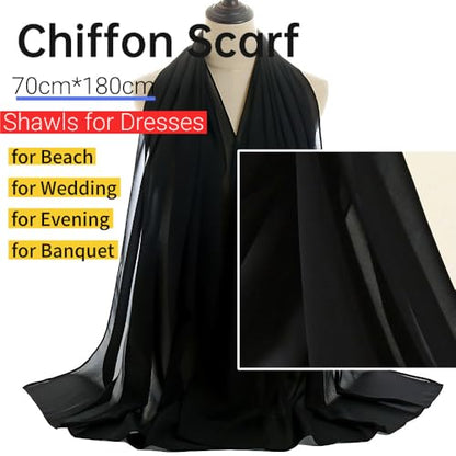 Harewom Chiffon Hijab for Women Sheer Shawl and Wraps for Wedding Bridal Scarves Summer Lightweight Sun-proof Scarf - color: Black Chiffon Hijab Shawl Wraps