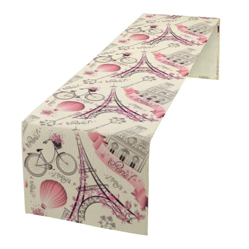 Eiffel Tower Table Runner,Pink Paris Eiffel Tower Cityscape Art Table Runner for Home Indoor Outdoor Kitchen Holiday Birthday Party Wedding Decor 13x36 Inch - color: Eiffel Tower-2, size: 13x36in