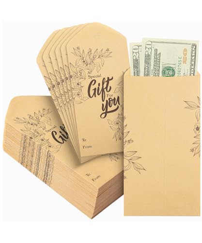 Mr. Pen- Money Envelopes for Cash, 6.5" x 3.5", 100 Pack, Kraft Paper | Self-Adhesive Bulk Cash Envelopes for Budgeting, Money and Coin Saving, Check, Budget, Small Item Organizing - color: Natural Gift Design, size: 100 Pack