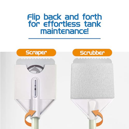 FLIPPER Platinum Nano Algae Scraper – Aquarium Glass & Acrylic Cleaner with Scrubber and Scraper 2-in-1 Design, Precision Fish Tank Cleaning Tool for Freshwater & Saltwater (12” Rigid Shaft) - size: 12 Inches