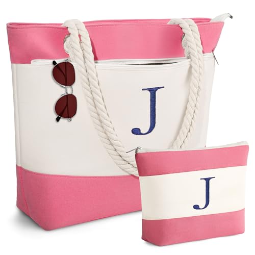 YOOLIFE Beach Bags for Women - Travel Canvas Beach Tote, Pool Waterproof Bag, Travel Essentials, Gifts for Women Birthday - color: Pink, style: J