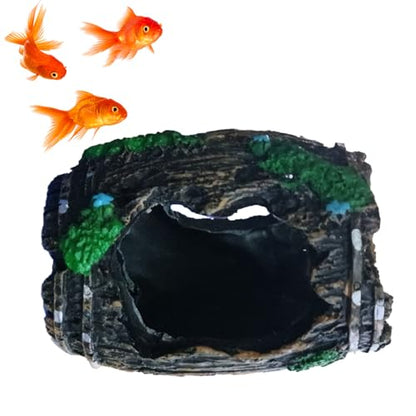 Fish Tank Decor Broken Barrel Design Artificial Ornament | Fish Aquarium Decor for Betta Shrimp Turtle Jellyfish Reptile Small Pets Freshwater Saltwater