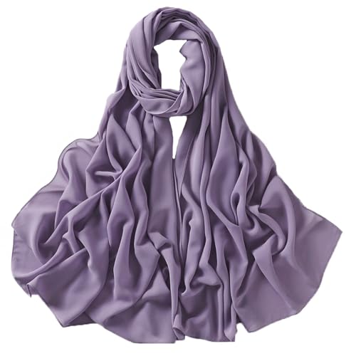 Chiffon Hijab Scarf Head Wrap Lightweight Scarves for Women Pashmina Shawls and Wraps for Evening Dresses Solid Color - color: Purple 16#