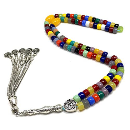 Special Prayer Beads Series -99 beads- Tesbih Tasbih Tasbeeh Misbaha Masbaha Subha Sebha Sibha (Multi Color Resin Drum -8X6 mm- 99 Beads) - color: Multi Color Resin Drum -8X6 mm- 99 Beads