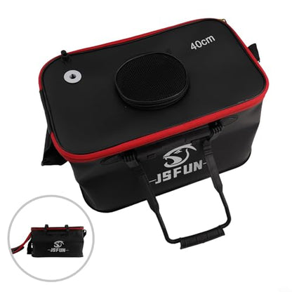 Eva Folding Fishing Bucket Portable Live Fish Box With Mesh Cover Adjustable Shoulder Strap Collapsible Bait Holder For Camping Hiking Outdoor Water Storage Black(40cm) - size: 40cm