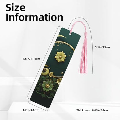 5 Pieces Wood Bookmark for Men Women Ramadan on Green Wallpaper Wooden Bookmarks Unique Handmade Book Marks with Tassel Pendant Craft Bookmark for Book Lovers Birthday Teachers Gift - color: Pink