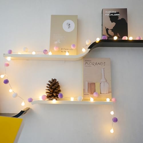ChiRee 실내 스트링 조명 1.9m(6.56피트) 폼폼 요정 조명 20 LED 배터리 작동 스트링 볼 조명 따뜻한 화이트 글로브 조명 다채로운 장식 조명 가정 침실 어린이 놀이집 휴일 크리스마스 - color: 퍼플.