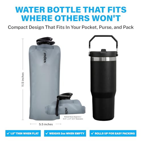 Vapur Collapsible Water Bottle with Carabiner - 34oz (1L), Graphite Grey - Flexible, Lightweight Water Bottle for Travel, Concert, Hiking, and Outdoor Adventures - BPA-Free, Dishwasher-Safe, Freezable - color: Graphite Grey
