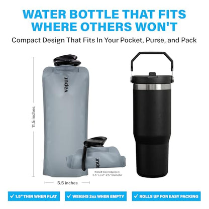 Vapur Collapsible Water Bottle with Carabiner - 34oz (1L), Graphite Grey - Flexible, Lightweight Water Bottle for Travel, Concert, Hiking, and Outdoor Adventures - BPA-Free, Dishwasher-Safe, Freezable - color: Graphite Grey