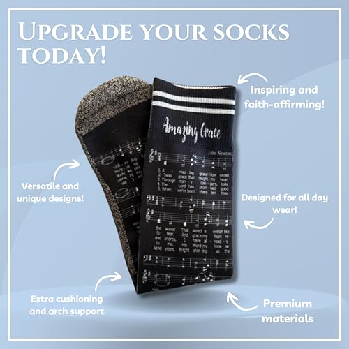 Men's – Christian Crew Socks for Men with Scripture | Moisture-Wicking | Easter Gift Idea - color: Amazing Grace Hymn
