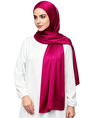 Lina & Lily Luxury Satin Hijab Head Scarf Shawl Wrap for Muslim Women Extra Long - color: Hot Pink
