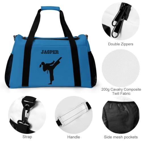 Custom Name Taekwondo Karate Duffle Bag for kids Boy Girls,Personalized Martial Arts Gear Bag,Water-Resistant Sparring Equipment Blue - color: Taekwondo Karate-10