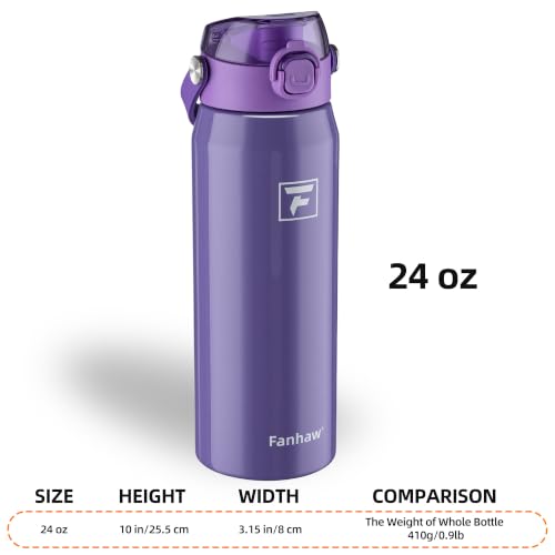 Fanhaw 710ml(24온스) 단열 스테인리스 스틸 물병, 2-in-1 빨대 및 처그 뚜껑, 누출 방지 넓은 입구 진공 병, 학교, 스포츠, 어린이, 청소년 및 성인용, 개학 필수품(라일락) - color: 라일락