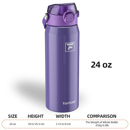 Fanhaw 710ml(24온스) 단열 스테인리스 스틸 물병, 2-in-1 빨대 및 처그 뚜껑, 누출 방지 넓은 입구 진공 병, 학교, 스포츠, 어린이, 청소년 및 성인용, 개학 필수품(라일락) - color: 라일락