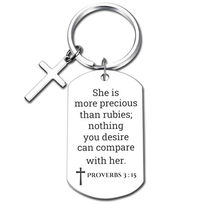 GiftYou Inspirational Scripture Metal Key Chains with Cross Pendant - Bible Verse Keychain Religious Gift for Christian - color: Proverbs 3:15
