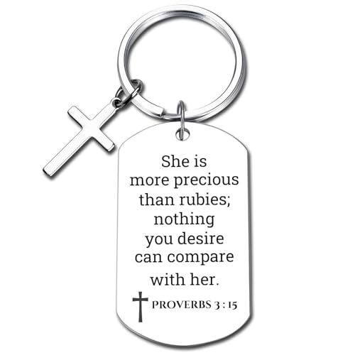 GiftYou Inspirational Scripture Metal Key Chains with Cross Pendant - Bible Verse Keychain Religious Gift for Christian - color: Proverbs 3:15