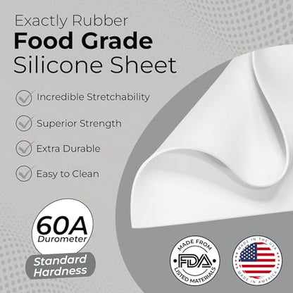 Exactly Rubber - White Silicone Sheet, 60A Durometer Silicone Mat, Food-Grade Rubber Mat with -80 to 450°F Temperature Resistance, 400% Elongation, Silicone Placemat Made in The USA, 1/16 x 12" x 18" - size: 1/16 x 12 x 18