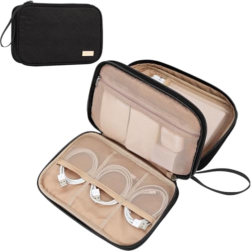 NISHEL Electronics Travel Organizer Cord Case, Charger Cable Tech Bag - color: Black, size: Large