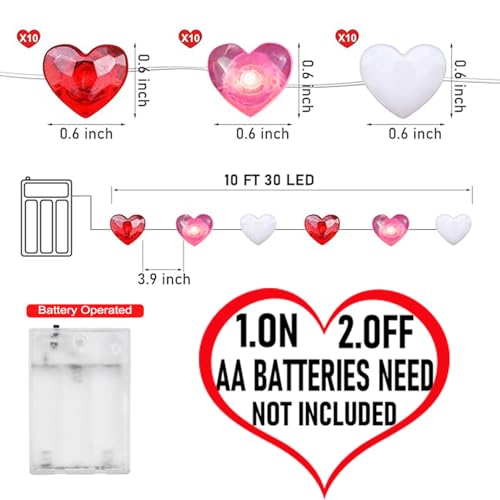Heart String Lights 10FT 30 LED Romantic Valentine's Day Fairy Light for Decorating Celebrations Gift Giving - style: heart