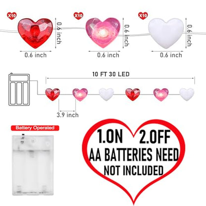 Heart String Lights 10FT 30 LED Romantic Valentine's Day Fairy Light for Decorating Celebrations Gift Giving - style: heart